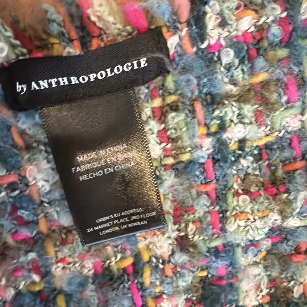 Anthropologie Nolan Tweed Colorful Scarf Wrap Shawl Fringe‎ Bohemian Cabin Cozy